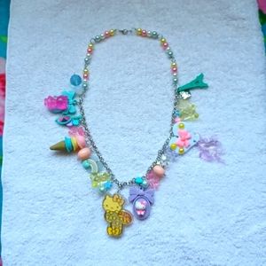 Handmade Kawaii Hello Kitty charm necklace pastel sweets unicorn heart bow cute